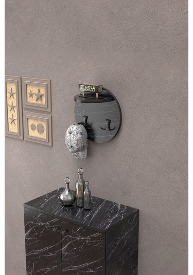 Askılık Duvar Elbise Askılığı Portmanto Üstü Siyah Mermer Desen Diğer