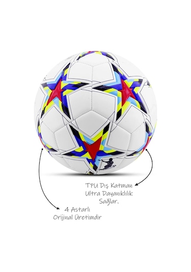 Uefa Şampiyonlar Ligi Futbol Topu 4 Astarlı No:5 480 Gr + Pompa Hediyeli X500 Çok Renkli