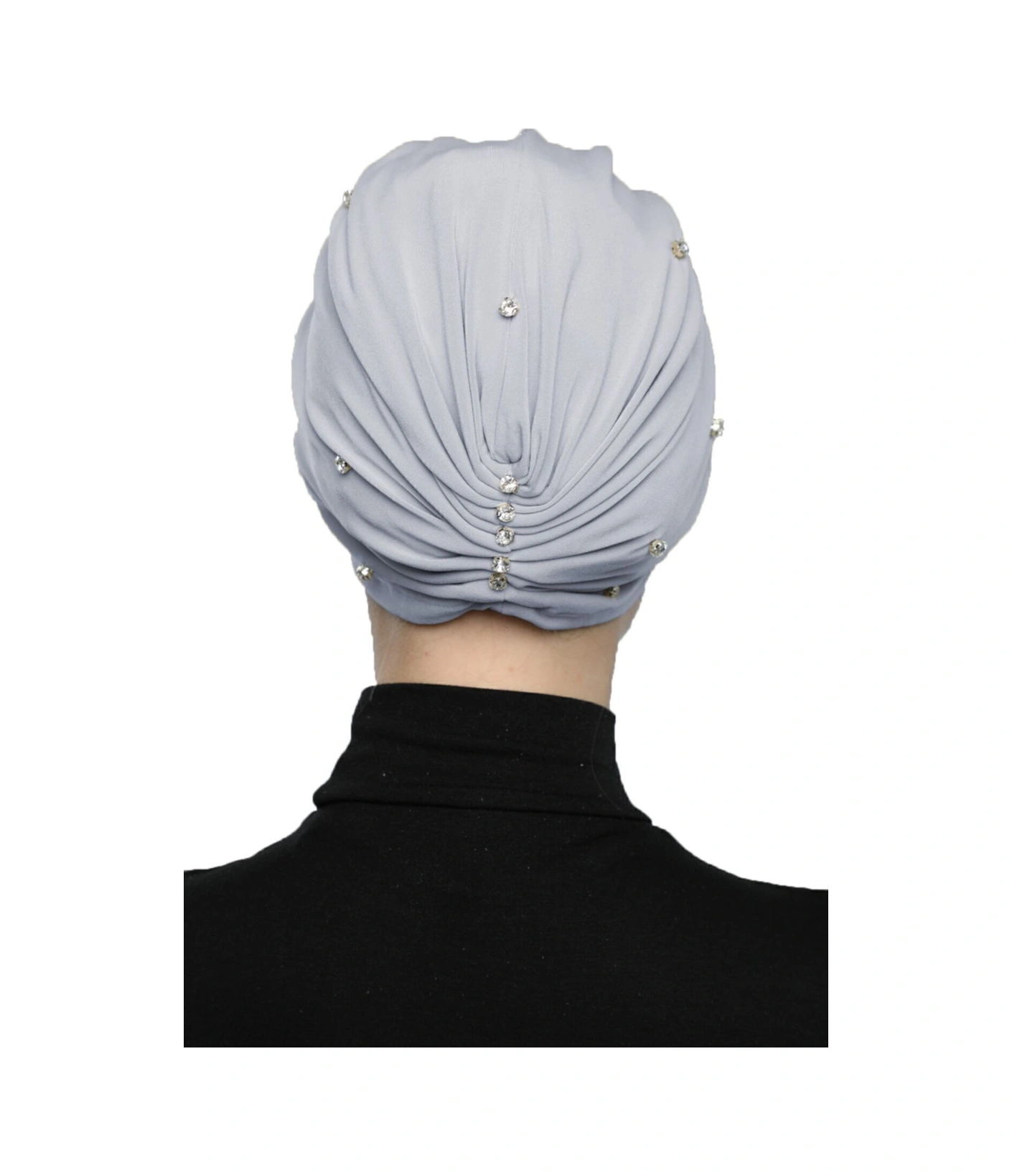 Zeni Taşlı Astarlı El İşi İşlemeli Açık Gri Hazır Türban Tesettür Bonesi Açık Gri