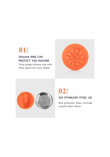 Geeksen Didiesse Frog Kahve Makinesi İçin 4g Kapasiteli 304 Paslanmaz Çelik Yeniden Kullanılabilir Kapsül + Fırça + Kaşık + Kelepçe Seti Turuncu