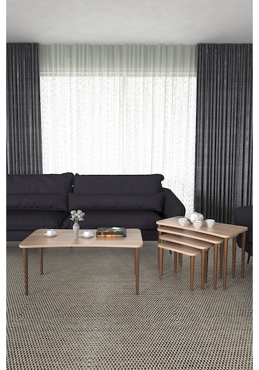 Aleyna 5li Orta Sehpa ve Zigon Sehpa Ahşap Ayaklı Sehpa – Sonomo