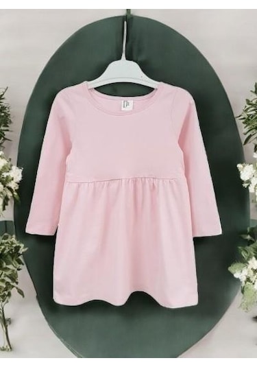Mevsimlik Penye Uzun Kol Basic Kız Çocuk Elbise Pembe
