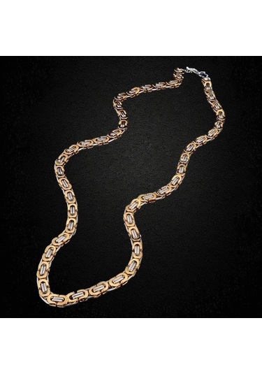 Çelik Kolye Kral Zincir Model 0.5 Mm 55 Cm Bizans Bağlantı Gümüş Altın Sarısı Gold Gold - Gümüş