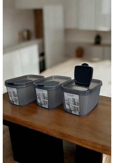 Shell Erzak Kabı 1300 Ml, Antrasit, 3'lü Set Antrasit