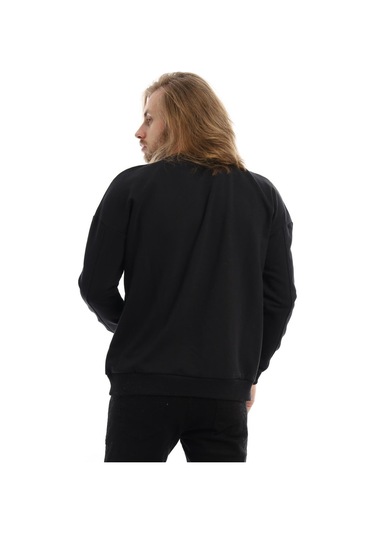 Erkek Bisiklet Yaka Karyoka Dikişli Sweatshirt Siyah