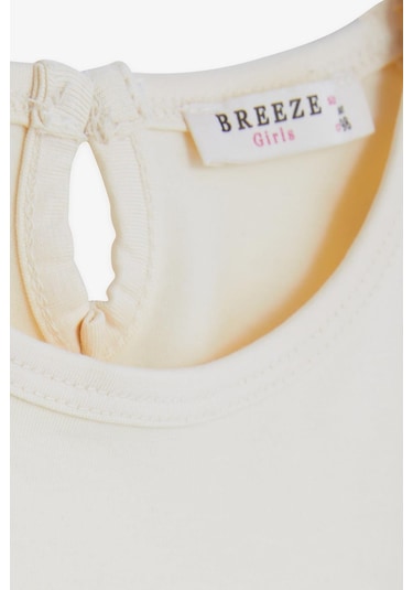 Breeze Kız Bebek Uzun Kollu Tişört Danscı Kız Baskılı Güpürlü 9 Ay-3 Yaş, Krem-krem Krem