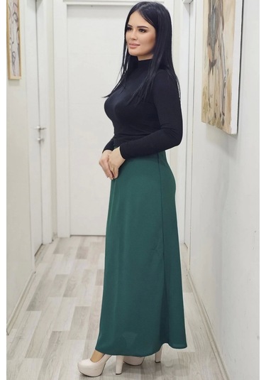 Beli Lastikli Verev Kesim Büyük Beden Etek 6006-yeşil Yeşil