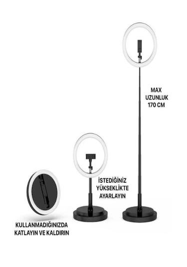 Rgb Led Halka Işık 168cm Teleskopik Tripodlu, 160 Led, Telefon Tutucu, Katlanabilir Ring Light