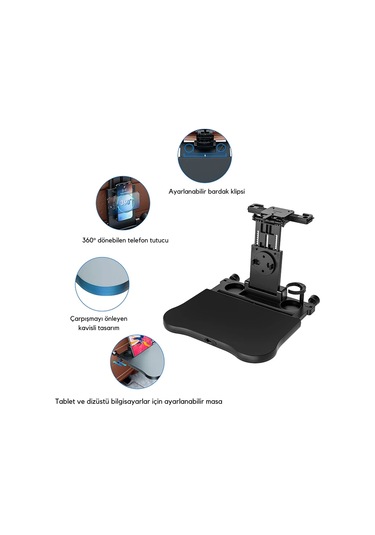 Shopytech Evrensel Araç Koltuğu Masası 360 Döner Tepsi Tablet Laptop Standı Ve Bardaklık 1 Adet