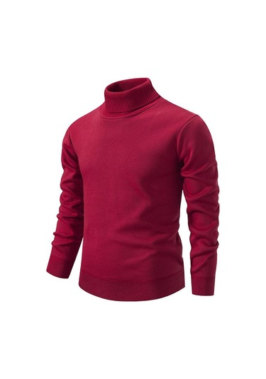 Inter Balıkçı Yaka Kalın Erkek Kazak Rahat Kaplumbağa Boyun Düz Renk Kaliteli Sıcak Ince Balıkçı Yaka Kazak Kazak Erkek Kırmızı