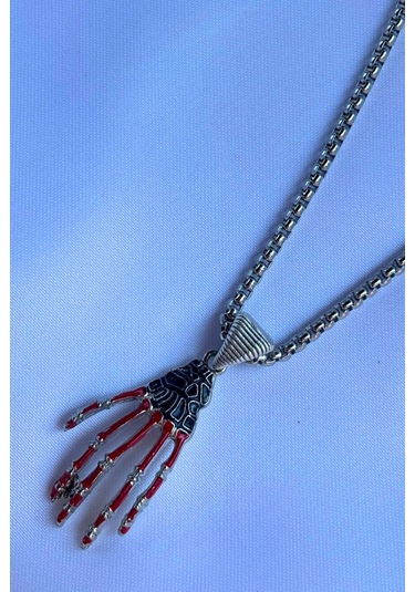 İskelet Eli El İşçiliği Paslanmaz Çelik Zincir Erkek Kolye Gümüş