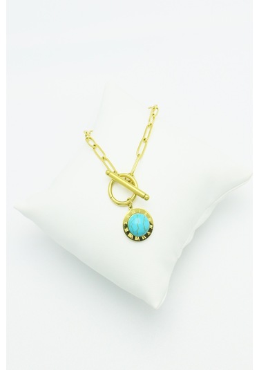 Altın Kaplama Seri Kararmaz Turkuaz Taşlı Roma Rakamlı Çeli Gold Altın