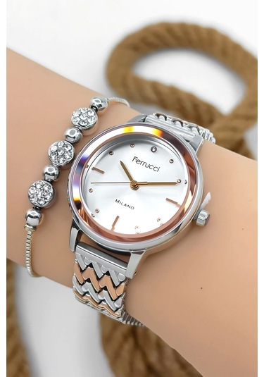 Ferrucci Çelik Kordon & Şık Tasarım, Kadın Kol Saati, 3atm Suya Dayanıklı Rose-gümüş Sdfer154 Çok Renkli