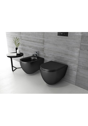 İtalyan Isvea Mat Siyah Asma Klozet + Yavaş Kapanır Kapak