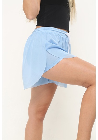 Kadın Mavi Kumaş Bol Kesim Spor Şort Mavi