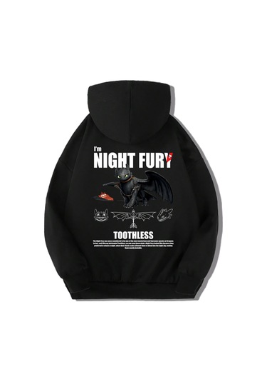 Brz Kids Unisex Çocuk Night Fury Ejderhanı Nasıl Eğitirsin Hoodie Siyah