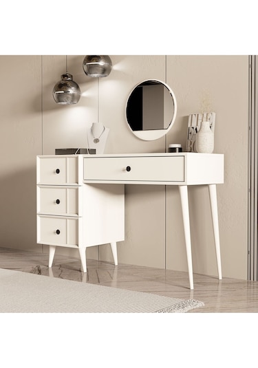 2250 Rose Aynalı Ahşap Ayaklı Mdf Çerçeveli Makyaj Masası Beyaz