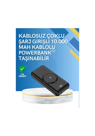 İphone Ve Android Uyumlu 10000mah Powerbank Hem Kablolu Hem Kablosuz