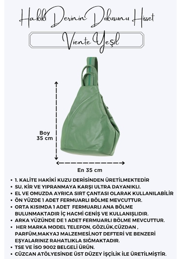 Viente Yeşil Hakiki Deri Kadın El Omuz Ve Sırt Çantası Yeşil