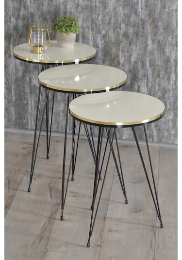 Zigon Sehpa Siyah Tel Ayak Çift Altın Krem