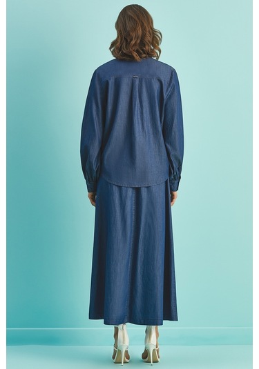 Kloş Mavi Pamuklu Etek Mavi