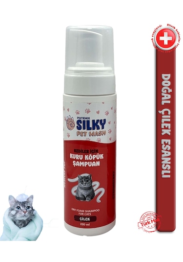 Silkypetwash - Kedilere Özel Çilek Özlü Kuru Köpük Şampuan -200ml