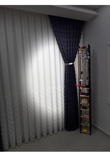 Nivemeshome Mayıs 1-027p Yarı Desen Ekru 1/3 Pileli Tül Perde