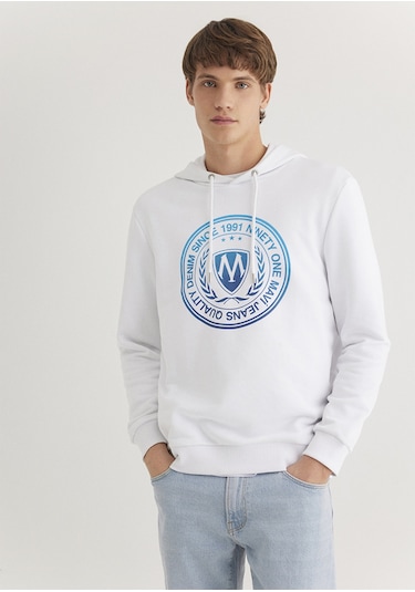 Mavi - Mavi Logo Baskılı Kapüşonlu Beyaz Sweatshirt 0611721-620 Beyaz