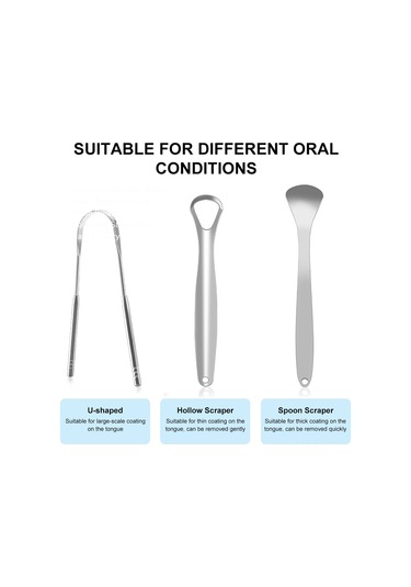 Tenfowee Paslanmaz Çelik Dil Kazıyıcı 3'lü Set - Ağız Kokusunu Önler, Hijyenik Ve Taşınabilir 111 Karakter Gümüş