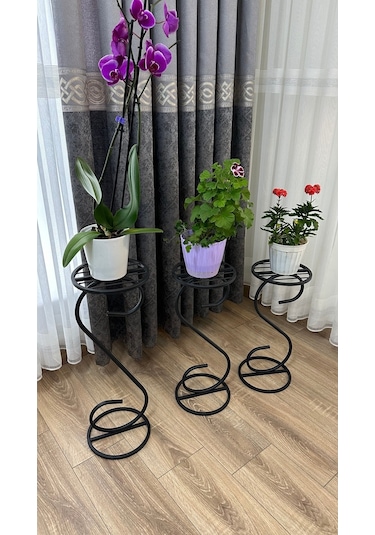 Modern Style Home 3 Lü Saksılık Çiçeklik Siyah