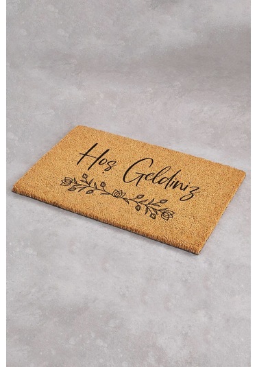 Hoş Geldiniz Yazılı Zarif Çiçek Tasarımlı Dış Kapı Paspası Kıl Paspas Koko Paspas Giriş Paspası Standart