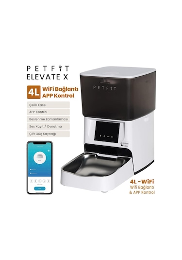 Petfit Elevate X 4l Wi-fi Akıllı Otomatik Kedi Köpek Mama Kabı Besleme Ünitesi Sesli Komut+çelik Kase+app Kontrol