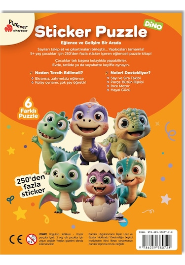 Playever Sticker Puzzle - Dino, Çıkartmalı Yapboz Etkinlik Kitabı
