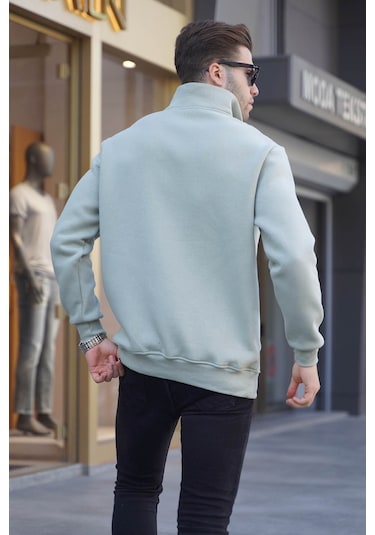Madmext Mint Yeşili Fermuar Yaka Nakışlı Sweatshirt 6028-mint Yeşili Mint