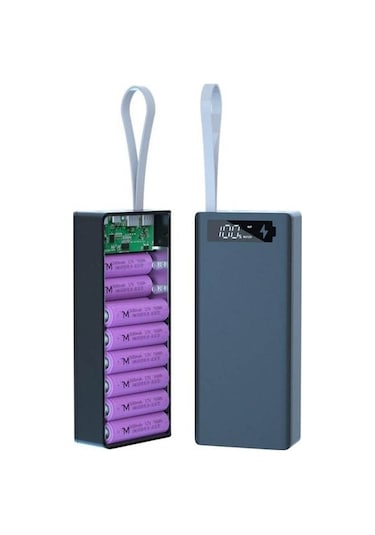 Vkemall 16 Bölüm 18650 Pil Gerekli Olmayan C3.0 Hızlı Şarj Dıy Power Bank Seti - Kaynaklı Montajlı Siyah Tahta Pil Yok Siyah