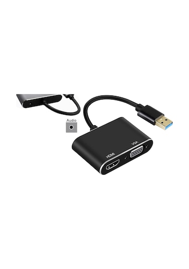 4933 Usb 3.0 To Hdmi Vga 3.5mm Çevirici Dönüştürücü Adaptör