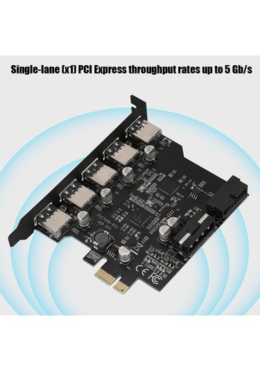 Vkemall Pcı-e Usb 3.0 Genişletme Kartı, 5 Port + 19pin, 5gbps Hız, Uasp Desteği, Çoklu Cihaz Erişimi, Pcıe X1-x16 Uyumlu
