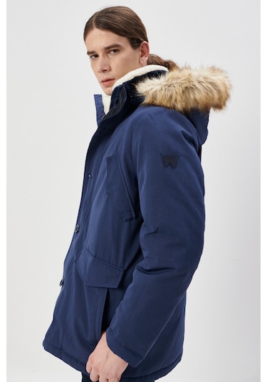 Wrangler Regular Fit Normal Kesim Dik Yaka Lacivert Parka Ceket Lacivert