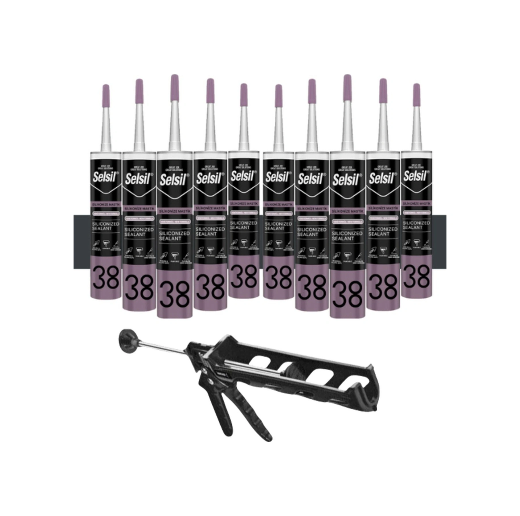 Selsil Silikonize Mastik 500 Gr Antrasit Gri 10 Adet , Plastik Tabanca Antrasit - Gri