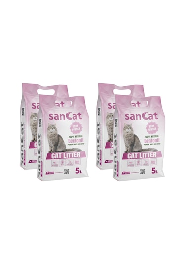 Sancat Premium Bebek Pudrası Kokulu Topaklaşan Beyaz Bentonit Kedi Kumu 4 x 5 L