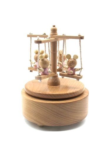 Novahub Ahşap Döner Salıncak Müzik Kutusu - Noel Şarkılı Mekanik Kurmalı Dekoratif Hediye Ahşap Rengi Ahşap Rengi