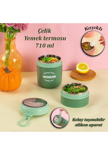 Porsima 66720 Çelik Yemek Termosu Lunch Box Yemek Kabı Yeşil 710m