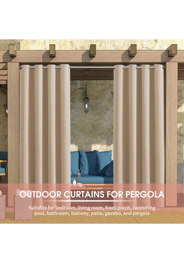 Vkemall Dayanıklı Su Geçirmez Poliester Perde, Tam Gizlilik Ve Güneş Engeli, Bahçe/ Havuz/ Veranda İçin, Tek Panel, 132x213 Cm