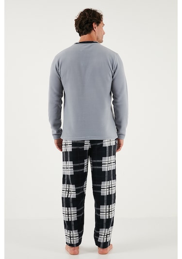 Buratti Regular Fit Bisiklet Yaka Kışlık Yumuşak Dokulu Polar Erkek Pijama Takımı 6096100 Gri