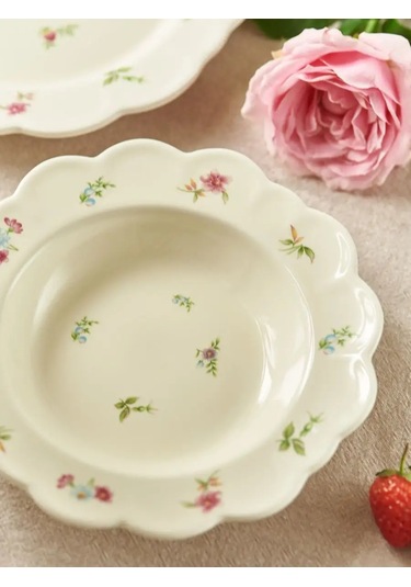 Roomi Çiçek Desenli 19,5 Cm Yemek Tabakı 220 Ml 168299148 Beyaz