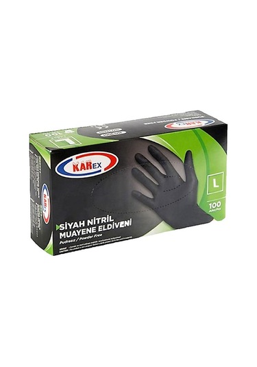 Karex Nitril Pudrasız Eldiven L Siyah 100'lü