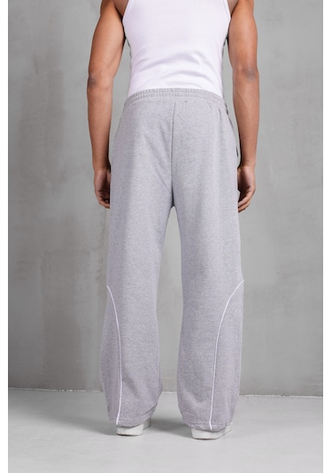 Dark Moda Erkek Oval Şeritli Baskılı Yazlık Baggy Eşofman Gri