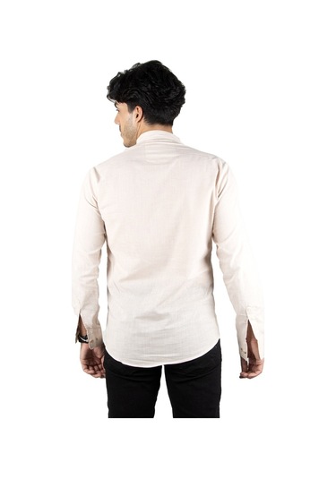 Deepsea Erkek Bej Yarım Düğme Keten Gömlek Bej