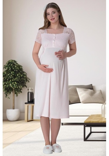 Mecit Pijama Mecit 6063 Kadın Hamile Lohusa Pembe Sabahlık Gecelik Pijama Set 001