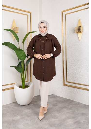 Önü Büzgülü Bilek Lastikli Tunik - Acı Kahve / Ü104 Acı Kahve Acı Kahverengi